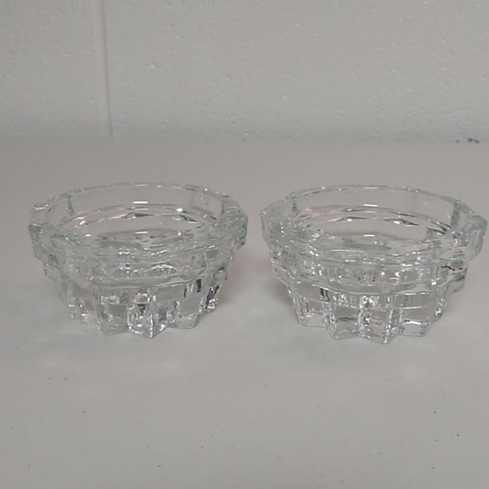 MID-CENTURY MODERN, STARBURST, HEAVY GLASS LOW PROFILE, SET OF 2 CANDLE …